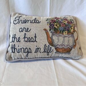 Cottage core Needlepoint/Tapestry Pillow Floral Teappot  Friendship Quote